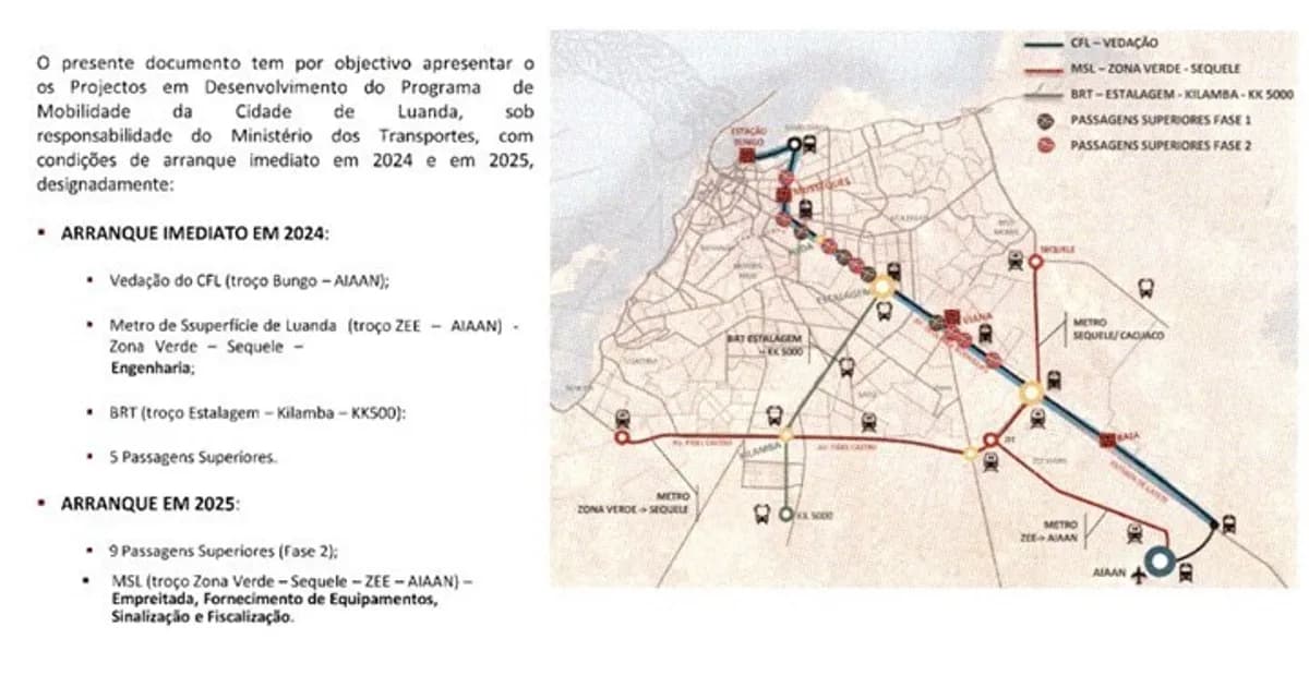 Metro de Superfície de Luanda começa em dezembro