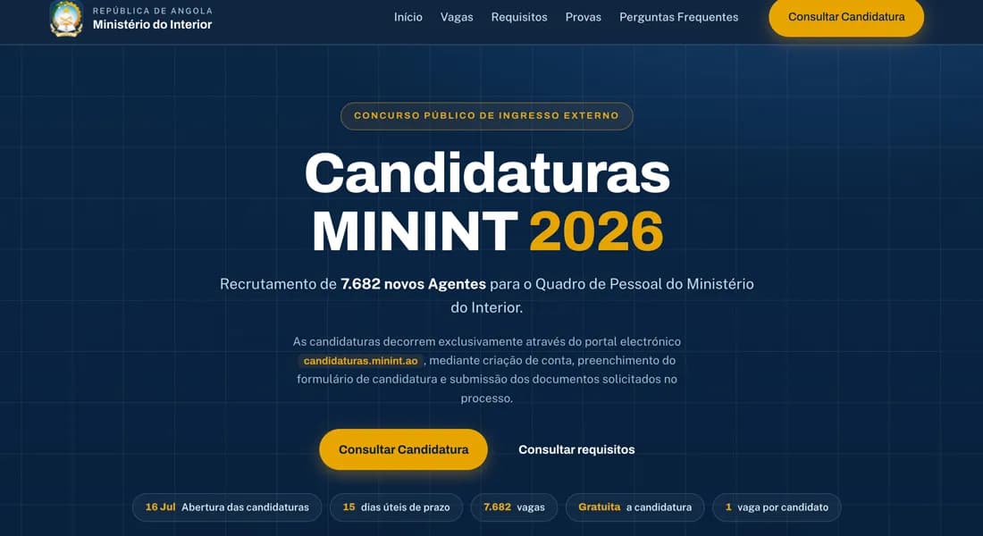 MININT abre portal para candidatos consultarem inscrição e apresentarem reclamações "do tão aguardado concurso público"